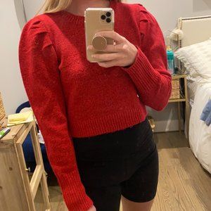 Red Puffy Sleeve Sweater